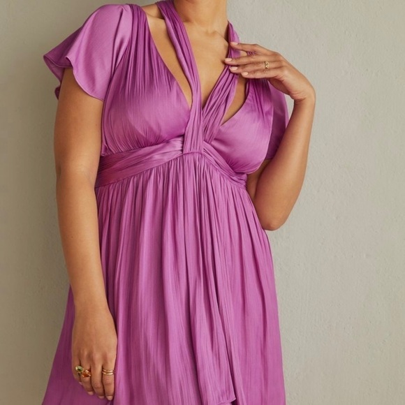 By Anthropologie Deep V-Neck Vibrant Mini Dress - Picture 1 of 5